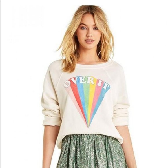 Wildfox sweatshirt Small Over It rainbow diamond graphic slogan pullover lounge - Picture 15 of 15